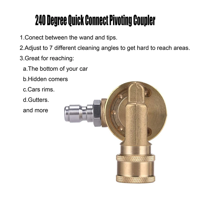 Pivoting Coupler for Pressure Washer Nozzle Gutter Cleaner Attachment Cleaning 240 Degree 4500 Psi 1/4 Inch Quick | Автомобили и