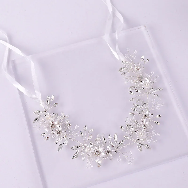 Flower Hair Head Pieces Crystal Wedding Band Bridal Headbands With Ribbon Bride Vine Accessories BN | Украшения и аксессуары