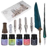 1set crystal glass pen set delicate retro feather pen kit replaceable pen dip kit art supplies for home office studio writing