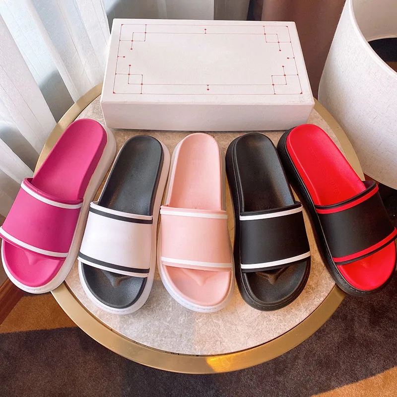 

2021 Summer New PU Women's Slippers Trends Flip-Flops Non-Slip Waterproof Thick-Soled Sandals Couple Beach Shoes Female Sliders