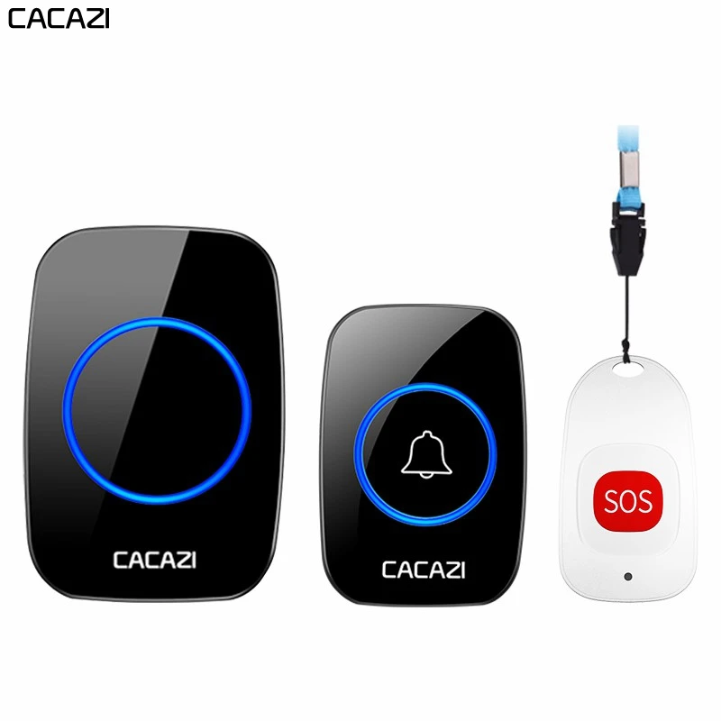 

CACAZI Smart Home Wireless Pager Doorbell Old Man Emergency Alarm 80m Remote Call Bell US EU UK Plug 1 button 1 pager 1 Receiver