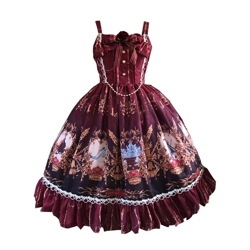 

Gothic vintage sweet lolita dress palace lace bowknot cute printing princess victorian dress kawaii girl gothic lolita jsk cos