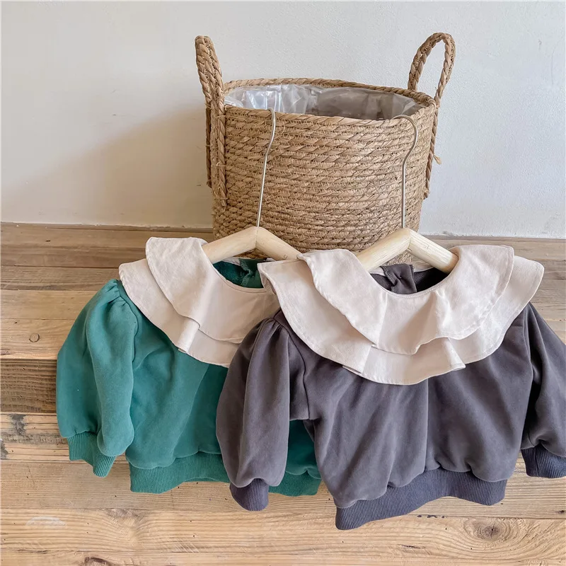 

MILANCEL 2022 Autumn New Girls Clothing Korean Cute Sweater Girl with Double Lapel Puff Sleeve Blouse