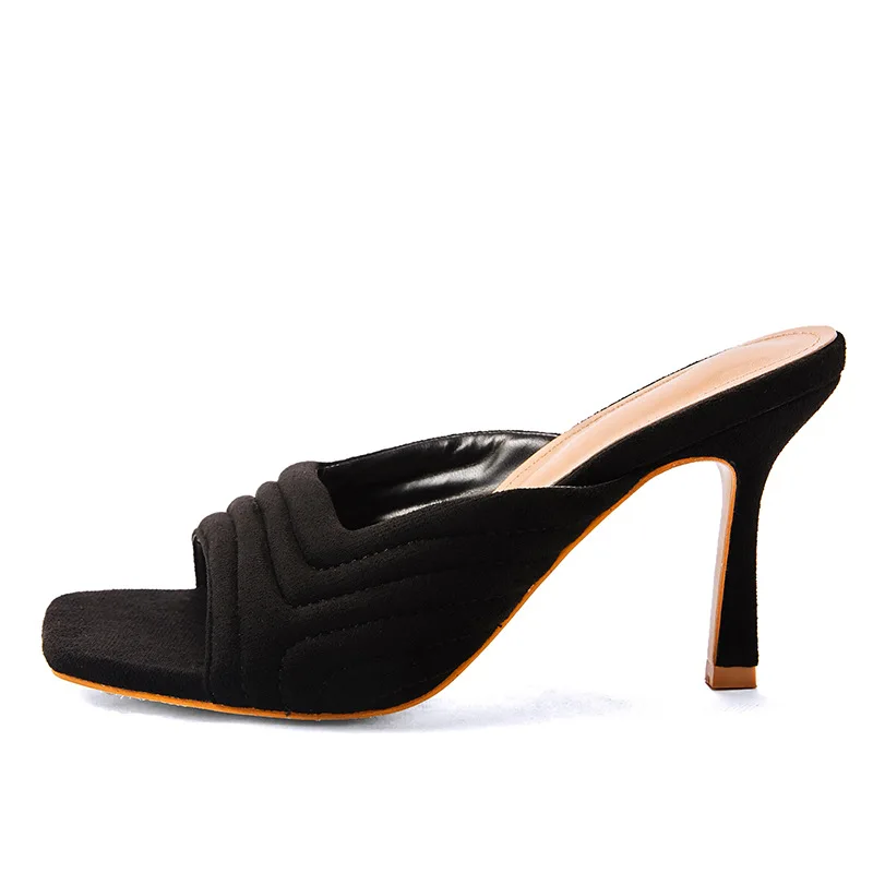 

Женские нескользящие шлепанцы на шпильке, черные шлепанцы с квадратным носком и открытым носком, для улицы и вечеринок, Новинка лета 2021