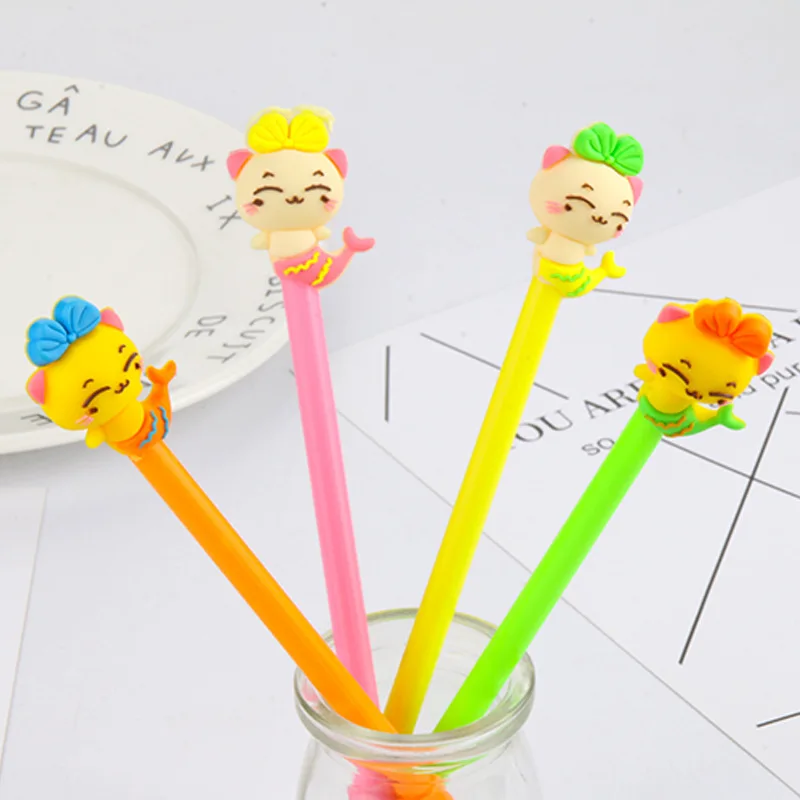 

50PCS Creative Stationery Mermaid Cat Gel Pen Soft Silcone Head Mermaid Black Water-based Paint Pen Students Stationery Supplies