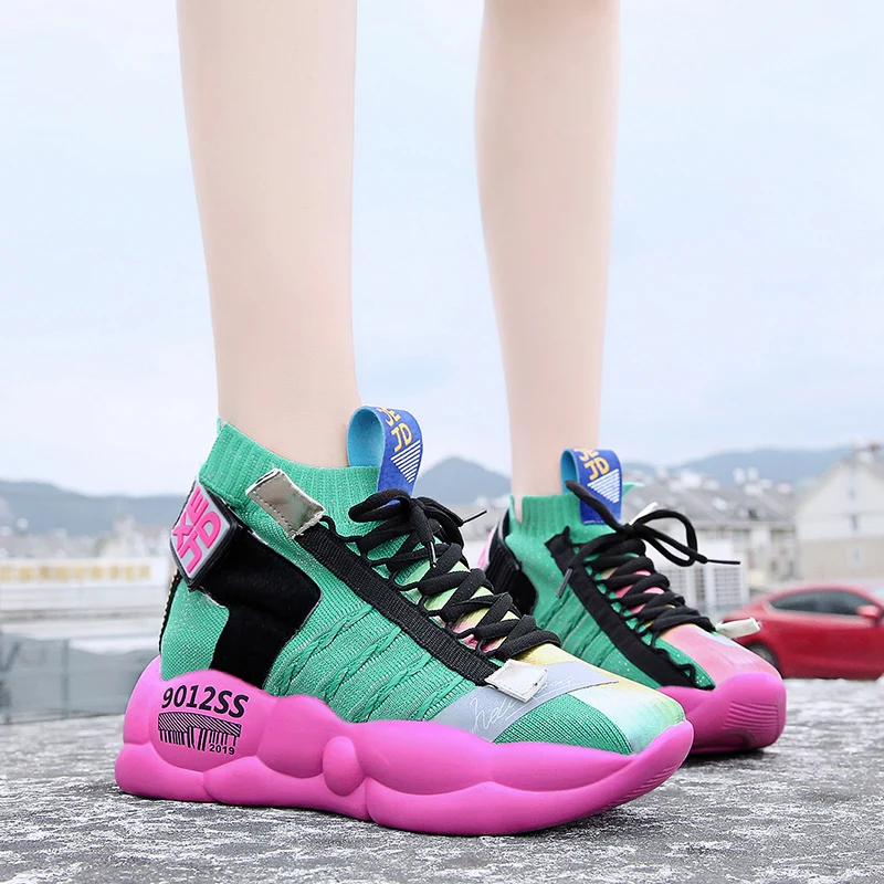 Lucyever/модные носки из микрофибры Женские осенние дышащие кроссовки на платформе