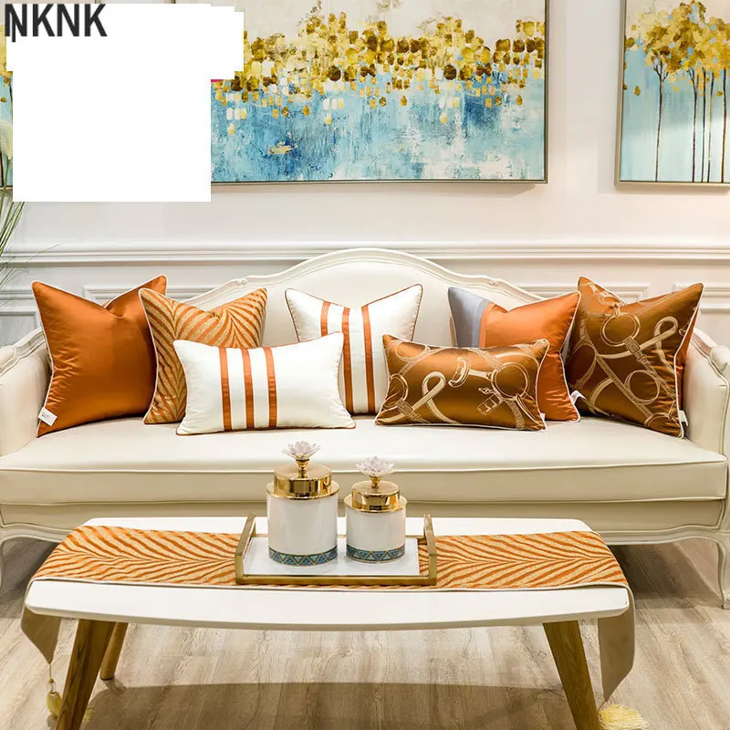 

Luxury Orange White Modern Throw Pillow Cases Striped Cushion Covers for Sofa Bedroom Living Room Cars