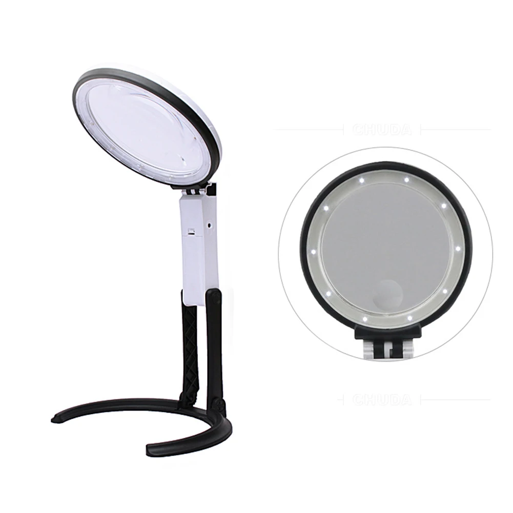 Dual Purpose 1.8X 5X Durable Portable Working Tool Foldable 12 LED Desk Folding Handheld Table Lamp Useful Magnifier | Инструменты