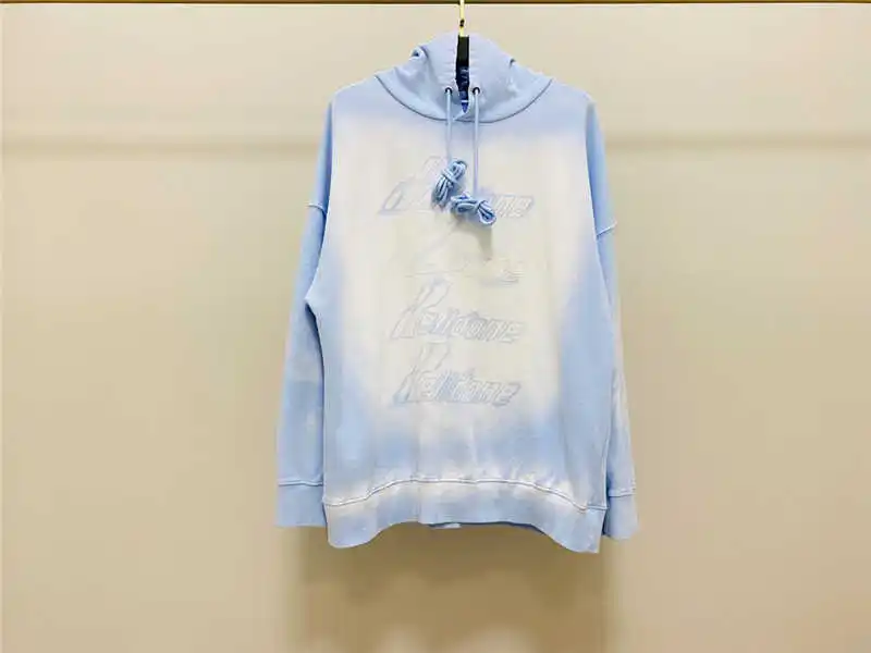 

Светло-голубой пенообразующий принт, толстовка с капюшоном Welldone Tie Dye для мужчин и женщин, Свободный пуловер we11done, одежда для мужчин