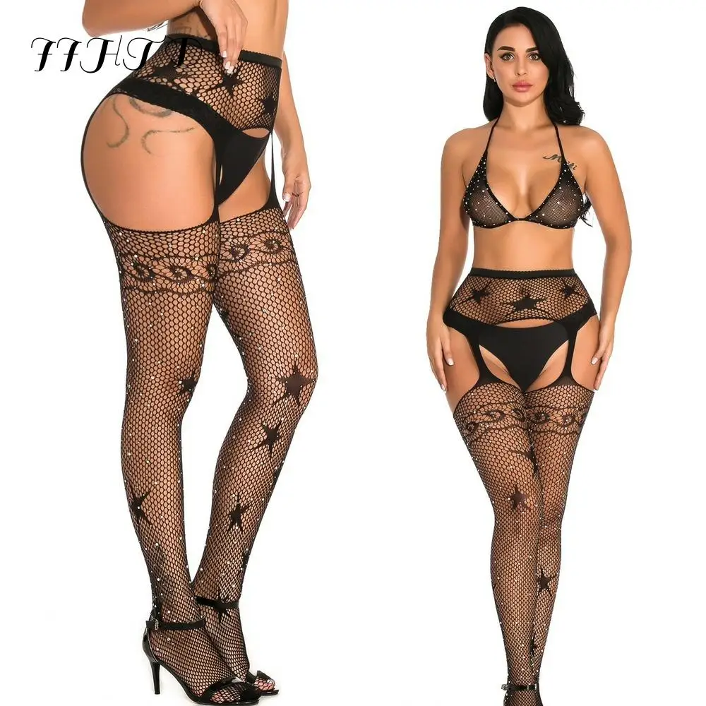 

Эротические подтяжки, плотные, с высокой талией, прозрачные чулки, размера плюс, подвязки, ажурные колготки, открытая промежность