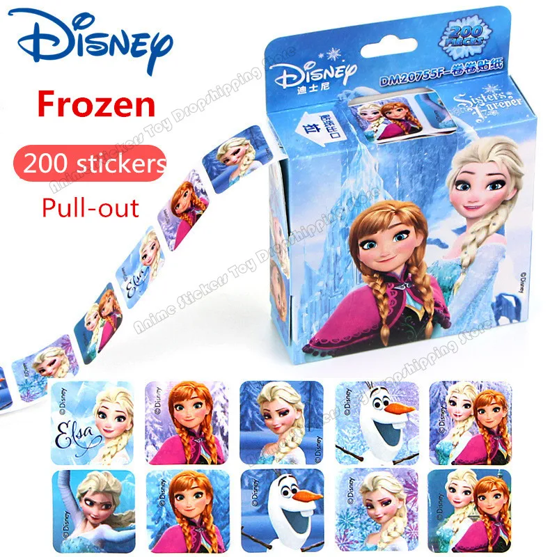 Pegatinas de dibujos animados de Disney, Elsa, Anna, Princesa Sof&iacute;a, Mickey, extra&iacute;bles, juguetes, 200 hojas en caja-1