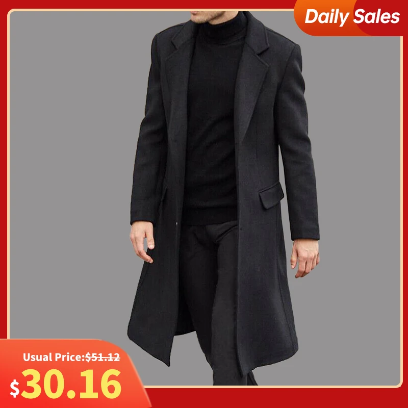 Мужское пальто Новинка Осень-зима мужское длинное шерстяное в британском стиле