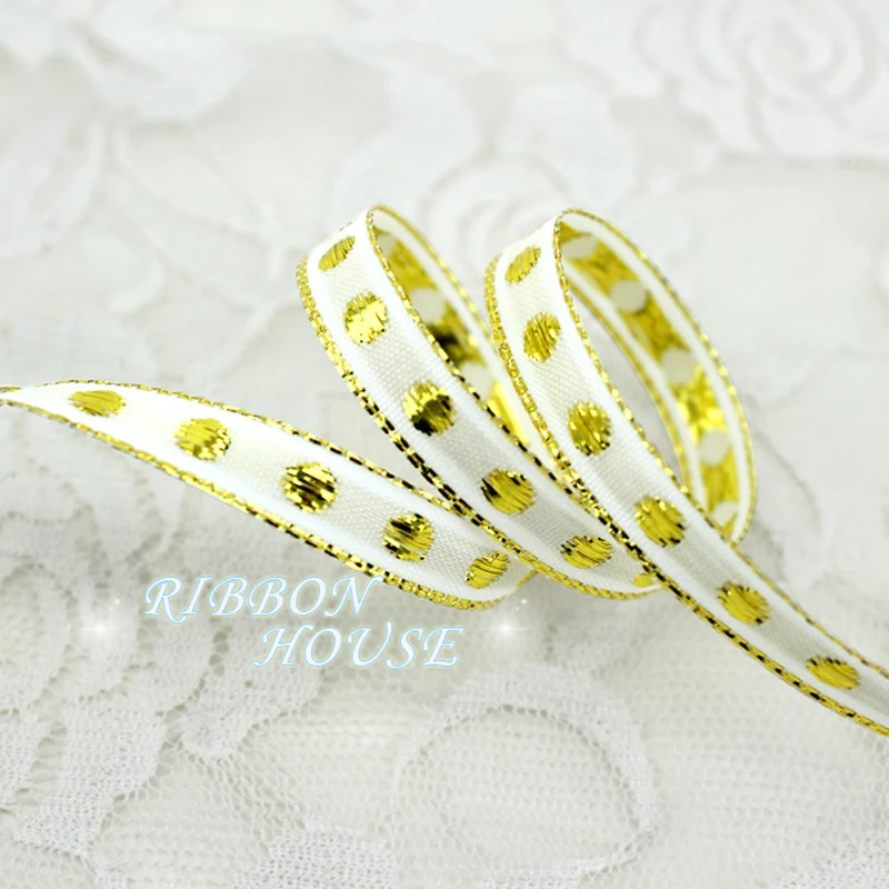 (25 ярдов/партия) 3/8 &quot(10 мм) белый корсаж атласные ленты с каймой золотистого цвета
