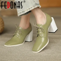 fedonas cross tied square shoes for women genuine leather fashion 2021 trend shoes woman heels weddding high heels pumps female