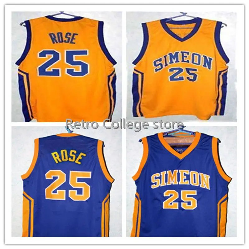 

DERRICK ROSE #25 SIMEON HIGH SCHOOL yellow White Blue Basketball Jersey Mens Stitched Custom Any Number Name jerseys