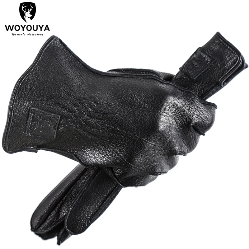 

Fashion Black warm gloves male winter,Hand sewing sheepskin men's gloves,Thicken Genuine Leather men's leather gloves -8007