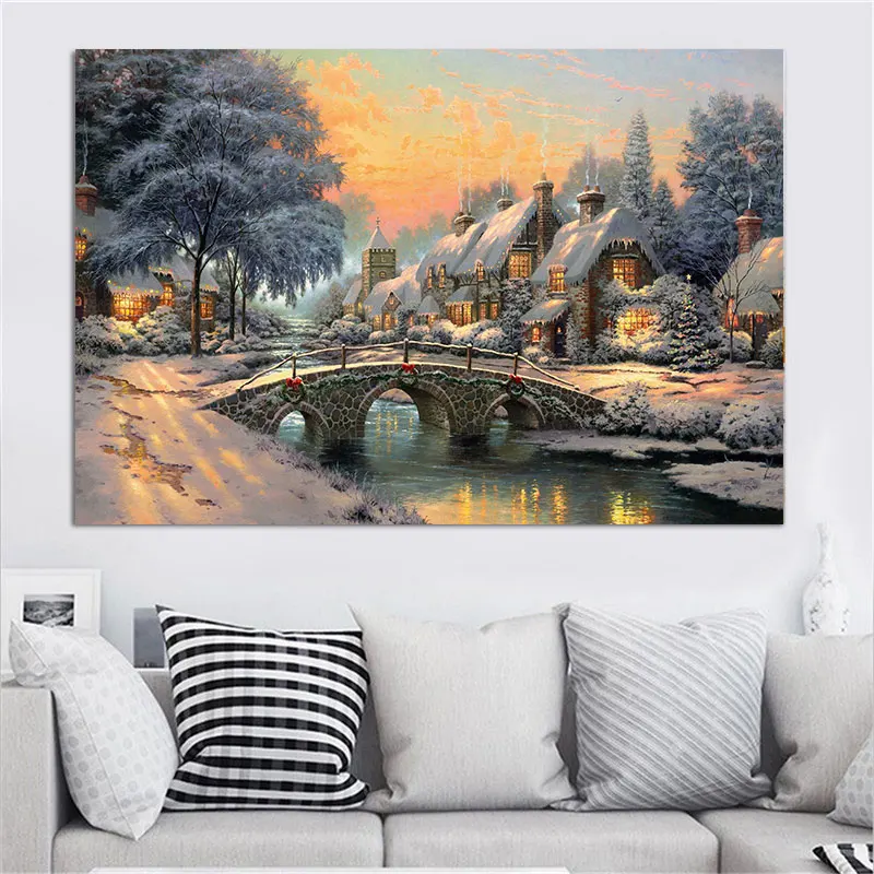 Пейзаж холст картина Снежная сцена принт зимние рождественские постеры и принты