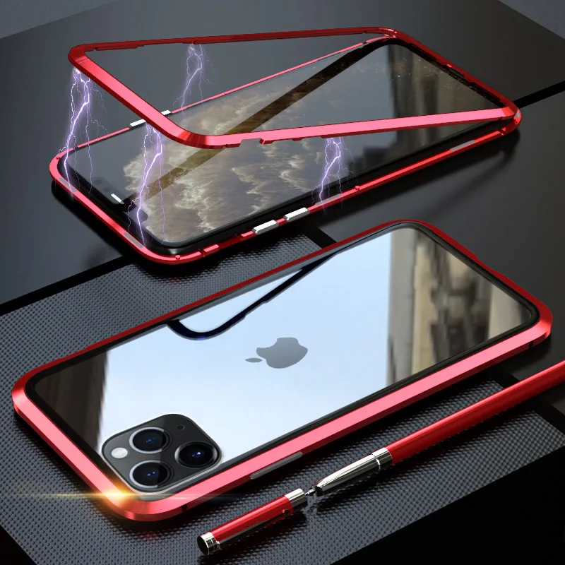 Магнитный адсорбционный чехол для телефона iPhone 11 Pro Max, чехол с магнитом для iPhone 11 Pro Max, чехол, чехлы из металла, Bumber Coque - Цвет: Red