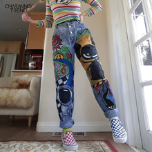 Pantalones Atumn-pantalones vaqueros con estampado de dibujos animados para mujer...