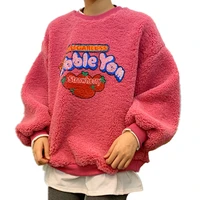 women fake 2 pieces warm sweatshirt fall winter long sleeve fleece hoodie strawberry print fuzzy hoody pullover kawaii top s 2xl
