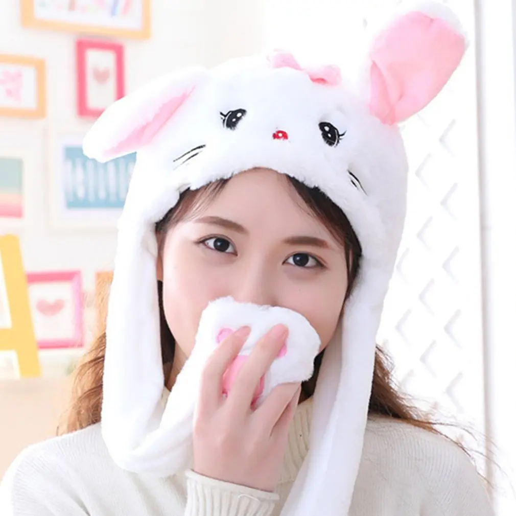Girls Animals Ear Moving Jumping Hats Children Women Warm Plush Rabbit Winter Caps Kids Cute Bunny Fuzzy Pinch Airbag Funny | Детская