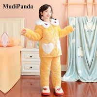 mudipanda childrens home clothes pyjamas set winter 2021 cute quality enfant flannel pajamas warm for girls plus velvet thick