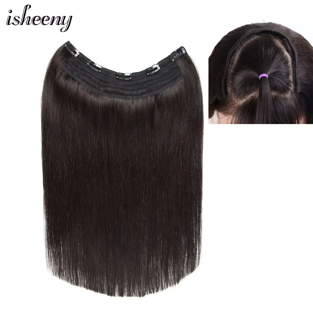 'Isheeny 14'' 18'' 22'' Clip In One Piece Brazilian Hair Clips Tic Tac 5 clips Remy Hair piece Straight Clip Human Hair Extensions'