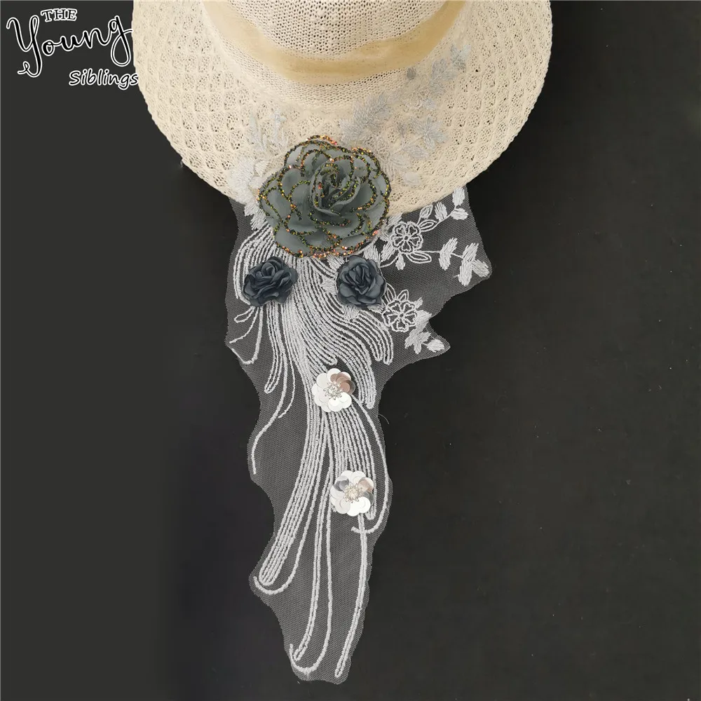 Новое поступление 3D Цветочная вышивка аппликация блестки кружевная ткань вырез