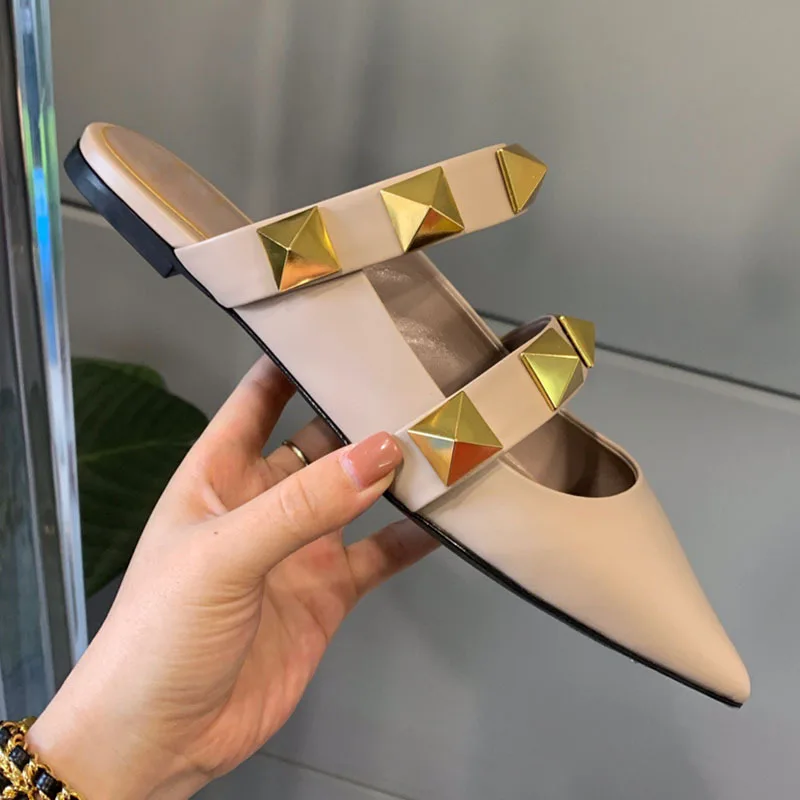 

Gladiator for Women Rivets Studded Sandals Cuts-Out Flats Buckle Strap Woman Shoes Dress 2021 New Fashion Summer Ladies Shoes