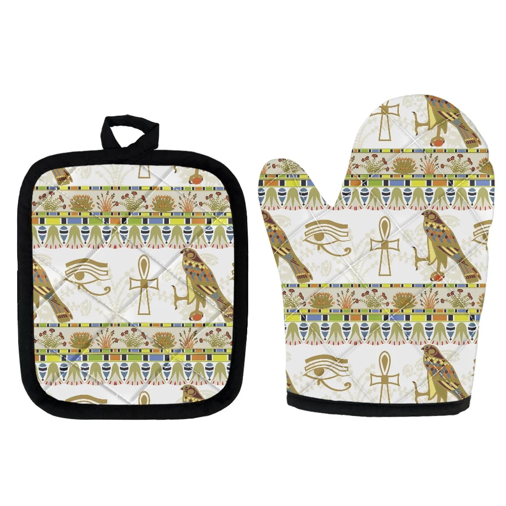 

Insulation Kitchen Mitts Egypt Atyle Anti-slip Microwave Oven Gloves and Mat Set Polyester Oven Mittens for Chefs Cooking 2pcs