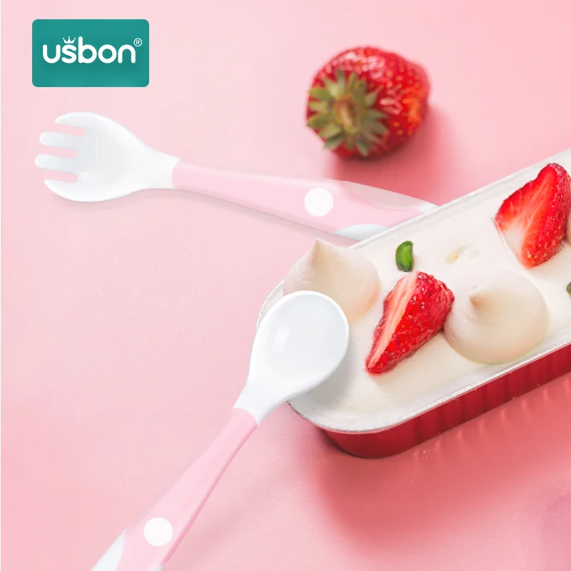 Usbon 2Pcs Bendable Baby Spoon Fork Set Toddler Infant Learning Tableware Flatware Utensils Kids Cutlery with Storage Box | Мать и