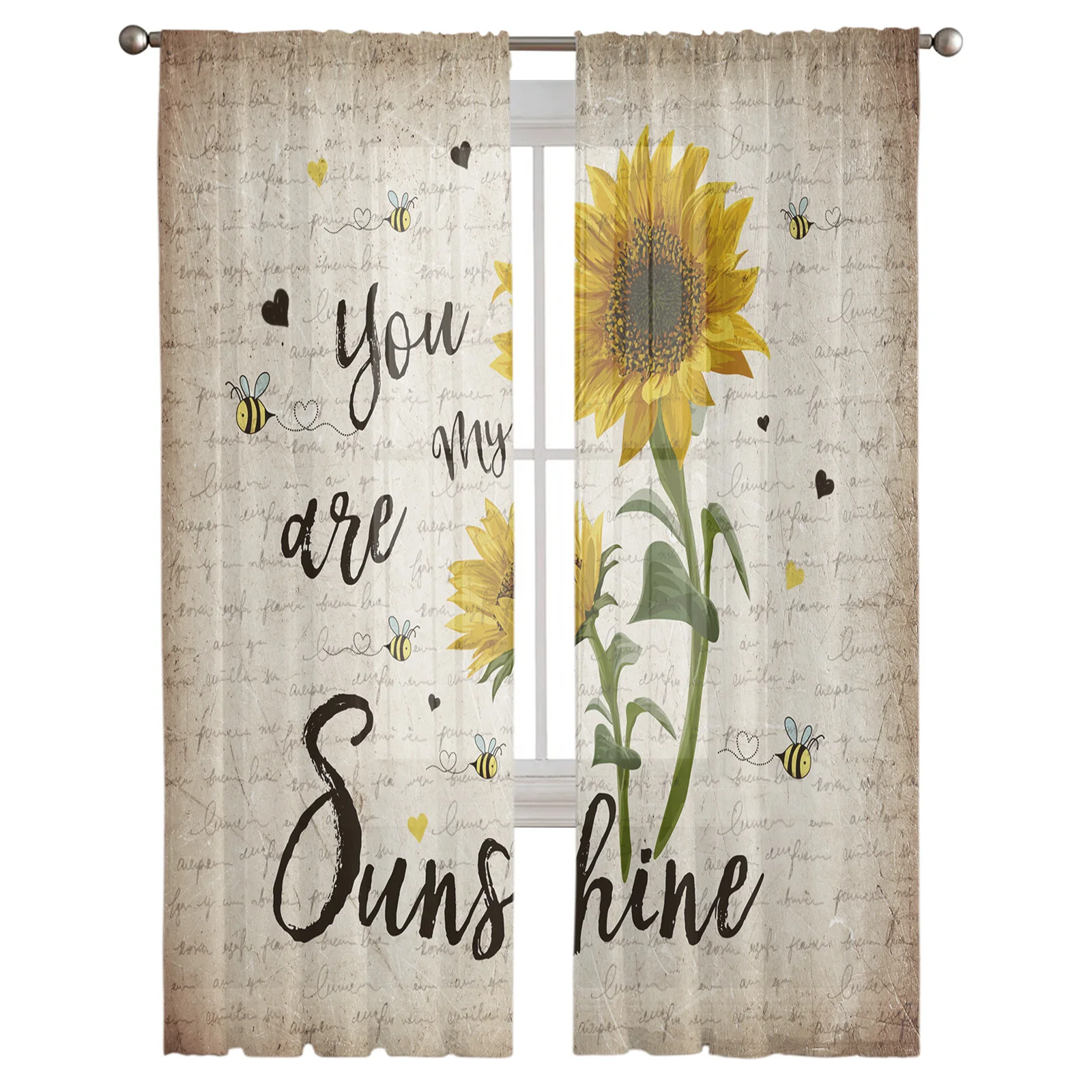Винтажные шторы с подсолнухами буквами пчелами современные драпированные