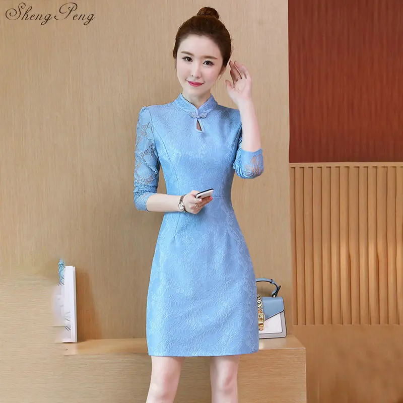 Традиционное китайское платье Cheongsam Qipao для женщин с длинным рукавом вышивка