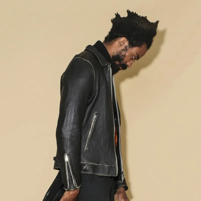 Винтажная японская Мужская короткая приталенная кожаная мужская куртка из