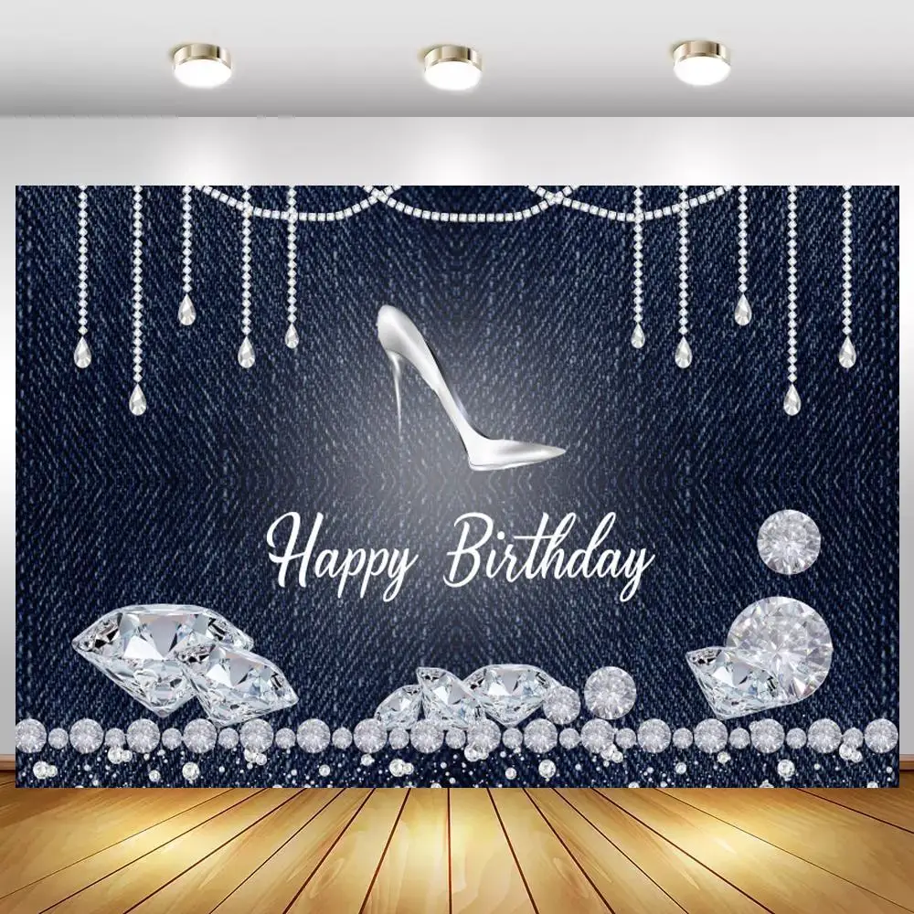 

Виниловый фон для фотосъемки с изображением серебристых туфель для вечеринки в честь Дня Рождения женщин