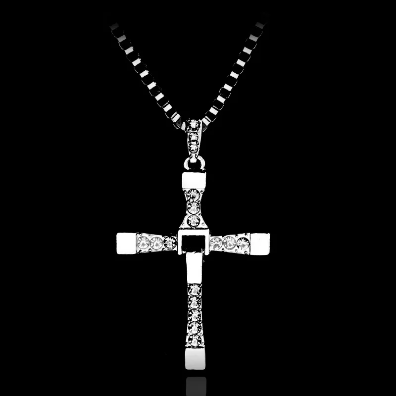Alloy Silver Newall, классические Стразы, подвеска, серебряная, для мужчин, кристалл, Крест Иисуса, подвеска, длинное ожерелье, для деятельности, мужской подарок, ювелирное изделие, аксессуар - Окраска металла: Alloy Silver