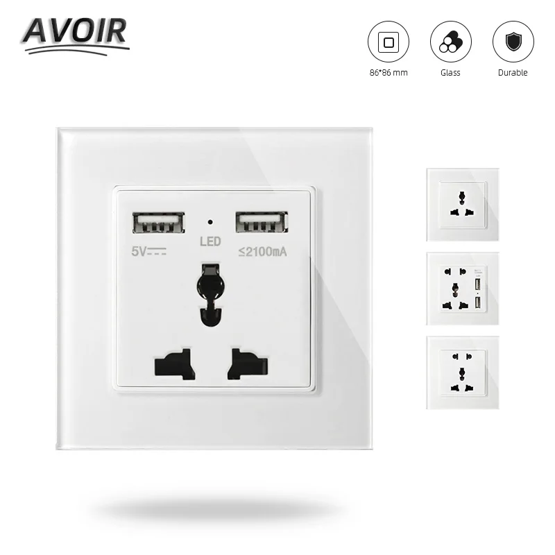Avoir мульти Функция Розетка с двойным настенные розетки USB Стекло Панель Зарядное