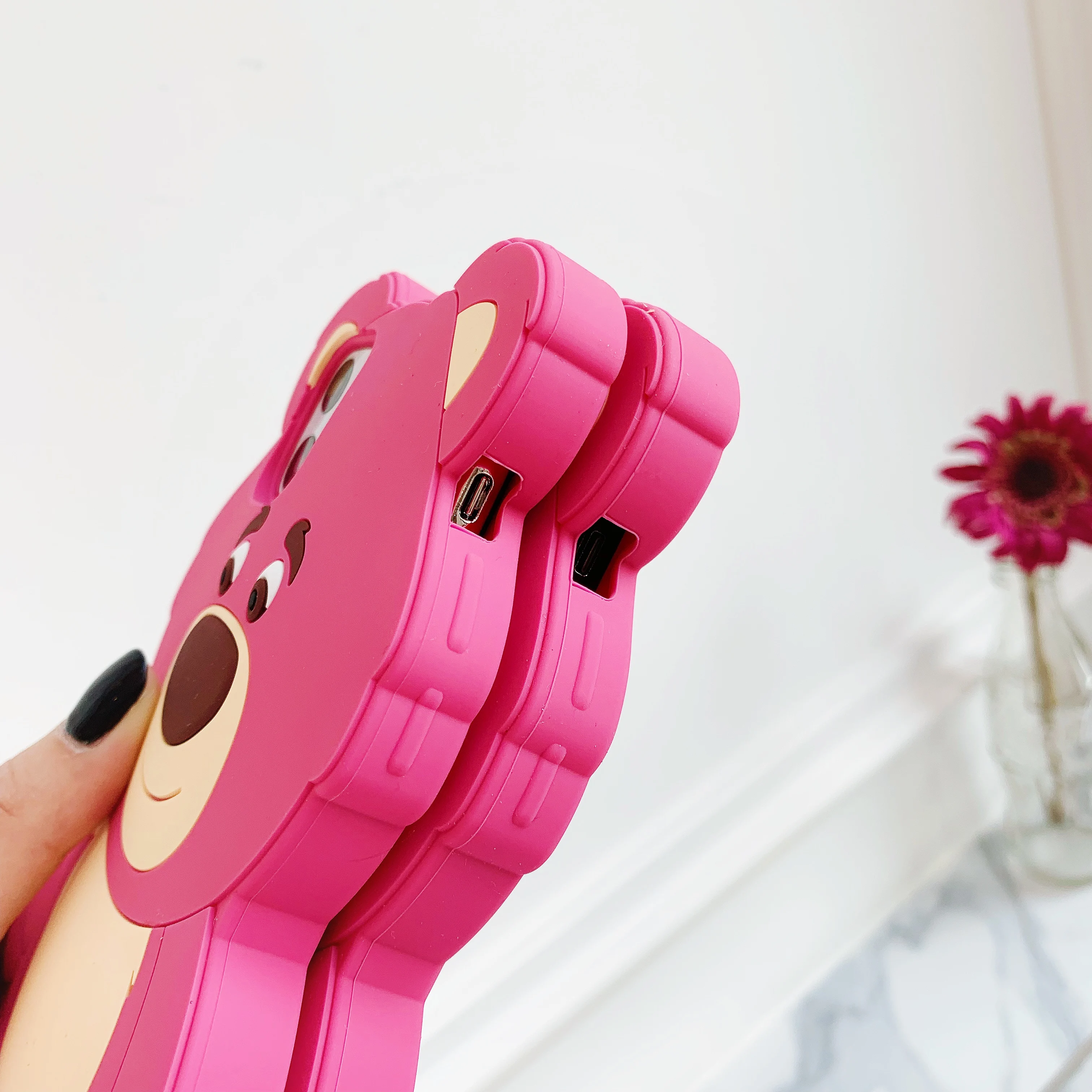 3D клубничный медведь Мягкий силикон чехол для телефона iphone 8 plus 7 6S 6 XS 11 Pro Max XR X