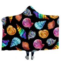 wearable hooded throw blanket 3d shell print ocean plush throw blanket summer beach sherpa warm blanket for sofa bed office home