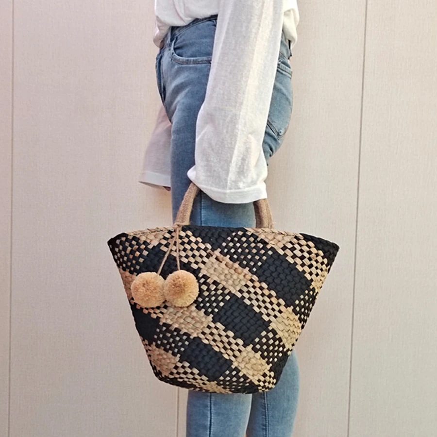 

Summer Casual Handmade Straw Bags 2021 Women Woven Luxury Designer Basket Handbag Fashion Tote Beach Bag Women's Shoulder Bag