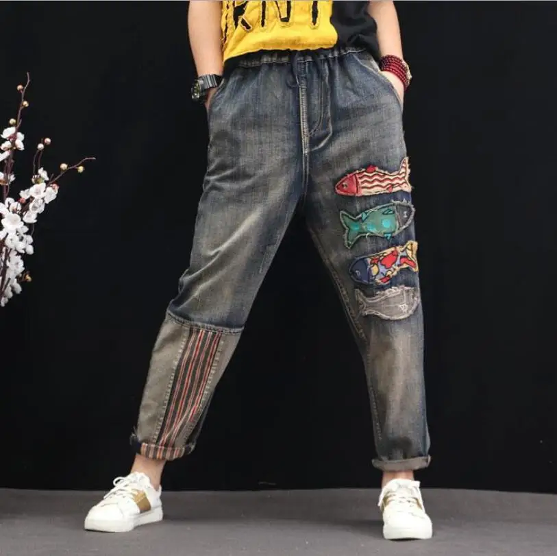 Женские джинсы осенние свободные повседневные джинсовые брюки в стиле ретро