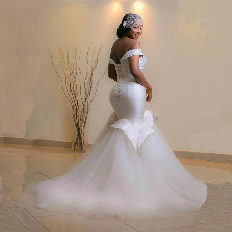

Vestidos de Novia Sexy Off Shoulder African Wedding Dresses Mermaid Beaded Arabic Bling Wedding Dress