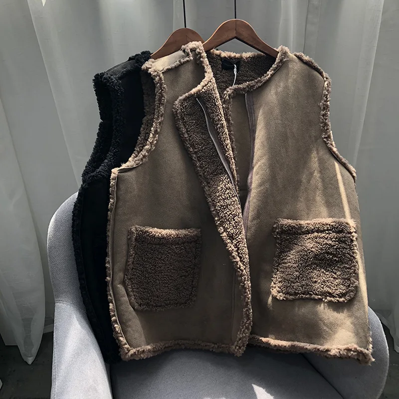 Женский жилет из овечьей шерсти Новинка весна-зима 2024 свободная меховая замшевая