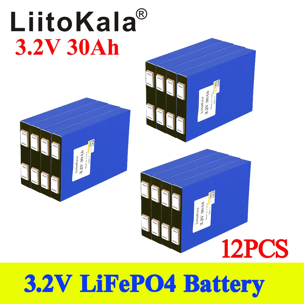 

Литий-железо-фосфатная аккумуляторная батарея LiitoKala 3,2 В, 30 Ач, 12 шт., глубокие циклы для самостоятельной сборки, 24 В, 36 В, 48 В, ветроэнергетичес...