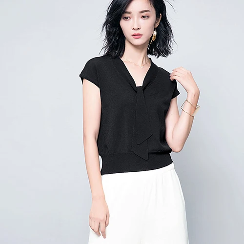 

Knitted Pullovers Women 2021 New Summer Style V-Neck Short Sleeved Jumper Knitwear Thin Sweaters