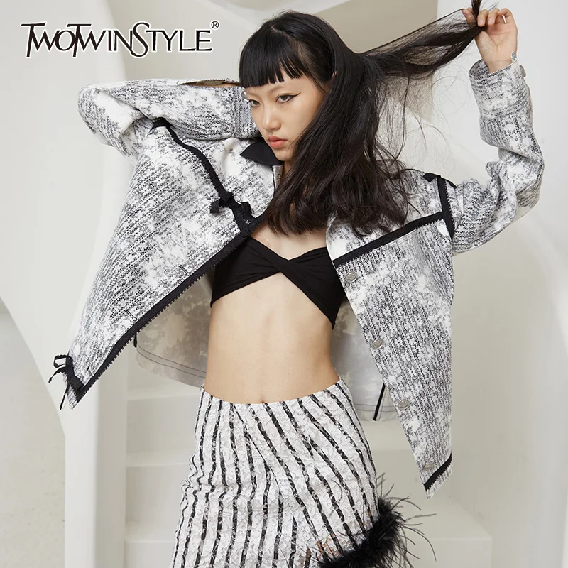 

Женское Свободное пальто TWOTWINSTYLE, разноцветное пальто с отложным воротником и длинным рукавом, осень 2021, новинка