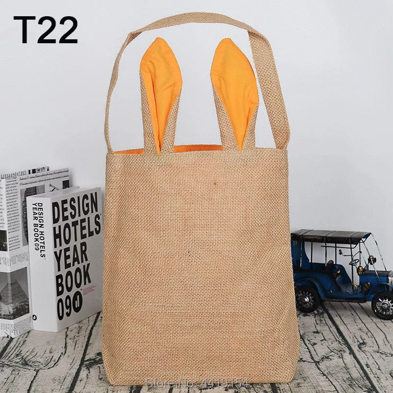 

30pcs/lot Easter Bunny Basket Bunny Ears Tote Bags Jute Cloth/Cotton Linen Easter Gift Handbag For Kids Easter Egg Hunting Bags
