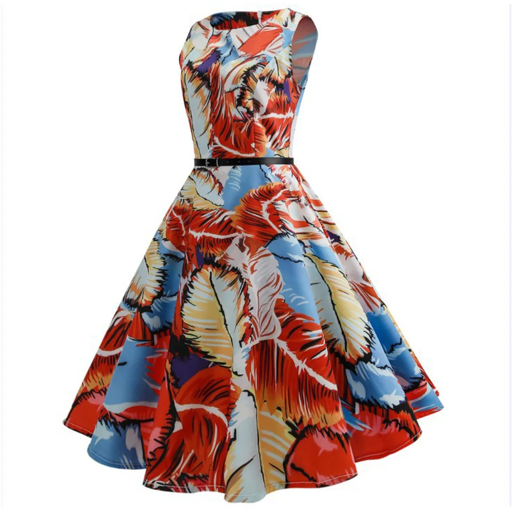Wipalo Hepburn Vintage Series Women Dress Spring And Summer Flaral Fruit Printing Design Sleeveless Belt Retro S/2XL/XXXL|women designer dress|women