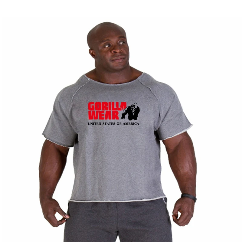 

Men Oversize T-shirts Gym Fitness Clothing Mens Gorilla wear T Shirt For Male Bodybuilding Tshirts Loose Breathable Clothes