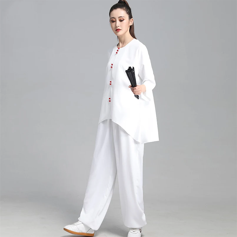 Китайская традиционная одежда для женщин летняя тай чи с коротким рукавом белый